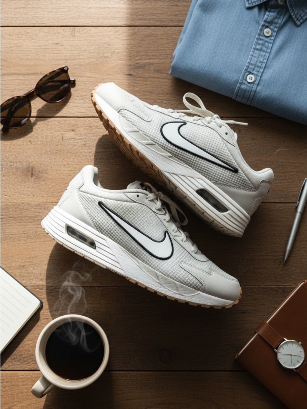 Nike Men’s White Sneakers with Black Swoosh